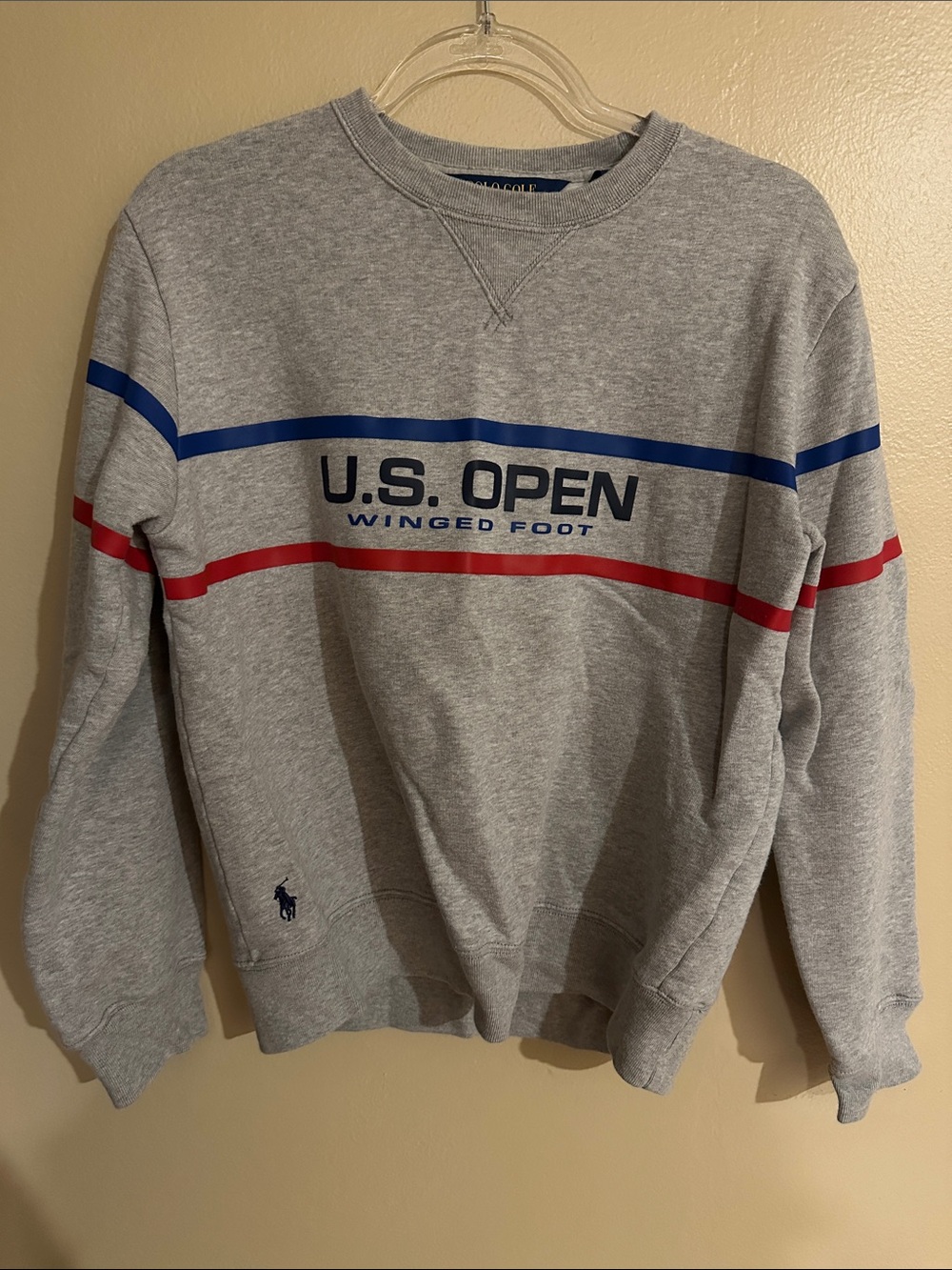 Polo Ralph Lauren Gray U.S. Open Winged Foot 2020 Crewneck Blue and Red Stripes